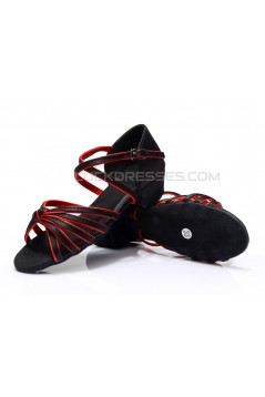 Women's Kids' Dance Shoes Latin/Ballroom Satin Chunky Heel Black Red Dance Shoes D601019