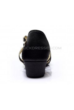 Women's Kids' Dance Shoes Latin/Ballroom Satin Chunky Heel Black Gold Dance Shoes D601020