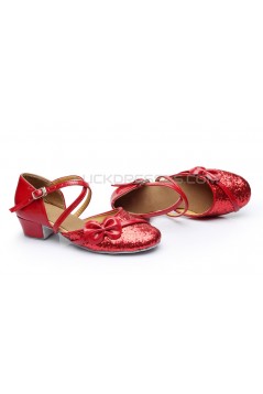 Women's Kids' Red Sparkling Glitter Flats Latin Dance Shoes Chunky Heels Modern Dance Shoes D601027