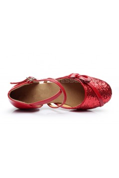 Women's Kids' Red Sparkling Glitter Flats Latin Dance Shoes Chunky Heels Modern Dance Shoes D601027
