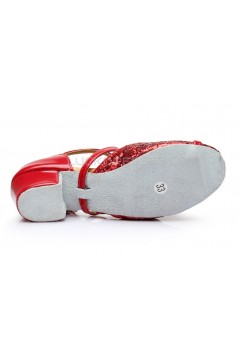 Women's Kids' Red Sparkling Glitter Flats Latin Dance Shoes Chunky Heels Modern Dance Shoes D601027