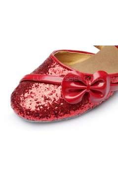 Women's Kids' Red Sparkling Glitter Flats Latin Dance Shoes Chunky Heels Modern Dance Shoes D601027
