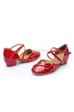 Women's Kids' Red Sparkling Glitter Flats Latin Dance Shoes Chunky Heels Modern Dance Shoes D601027