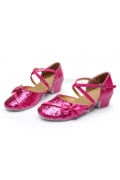 Women's Kids' Fuschia Sparkling Glitter Flats Latin Dance Shoes Chunky Heels Modern Dance Shoes D601028