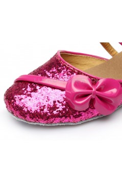 Women's Kids' Fuschia Sparkling Glitter Flats Latin Dance Shoes Chunky Heels Modern Dance Shoes D601028