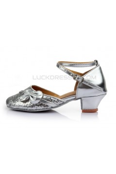 Women's Kids' Silver Sparkling Glitter Flats Latin Modern Dance Shoes Chunky Heels Wedding Party Shoes D601029