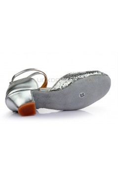 Women's Kids' Silver Sparkling Glitter Flats Latin Modern Dance Shoes Chunky Heels Wedding Party Shoes D601029