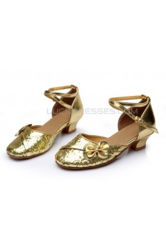 Women's Kids' Gold Sparkling Glitter Flats Latin Modern Dance Shoes Chunky Heels Wedding Party Shoes D601030