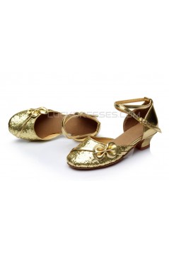 Women's Kids' Gold Sparkling Glitter Flats Latin Modern Dance Shoes Chunky Heels Wedding Party Shoes D601030