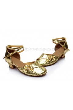 Women's Kids' Gold Sparkling Glitter Flats Latin Modern Dance Shoes Chunky Heels Wedding Party Shoes D601030