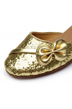 Women's Kids' Gold Sparkling Glitter Flats Latin Modern Dance Shoes Chunky Heels Wedding Party Shoes D601030