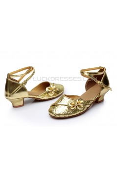 Women's Kids' Gold Sparkling Glitter Flats Latin Modern Dance Shoes Chunky Heels Wedding Party Shoes D601030