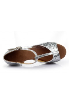 Women's Kids' Silver Sparkling Glitter Flats Latin Salsa T-Strap Dance Shoes Chunky Heels Wedding Party Shoes D601038