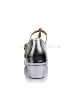 Women's Kids' Silver Sparkling Glitter Flats Latin Salsa T-Strap Dance Shoes Chunky Heels Wedding Party Shoes D601038