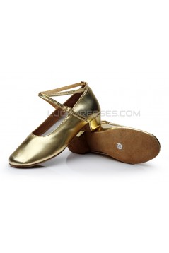 Women's Kids' Gold Leatherette Flats Latin Salsa Modern Dance Shoes Chunky Heels Wedding Party Shoes D601039