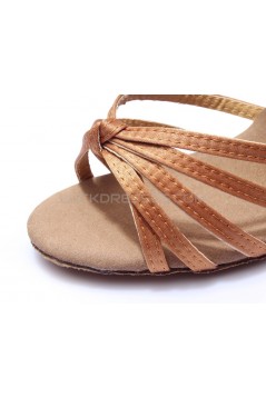 Women's Brown Satin Heels Sandals Latin Salsa With Ankle Strap Dance Shoes D602002