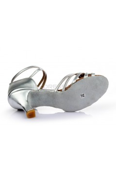 Women's Silver Satin Heels Sandals Latin Salsa With Ankle Strap Dance Shoes Wedding Party Shoes D602004