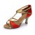 Women's Red Leatherette Satin Heels Sandals Latin Salsa With T-Strap Buckle Dance Shoes D602005