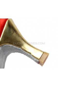 Women's Red Leatherette Satin Heels Sandals Latin Salsa With T-Strap Buckle Dance Shoes D602005