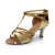 Women's Gold Leatherette Satin Heels Sandals Latin Salsa With T-Strap Buckle Dance Shoes D602006