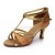Women's Brown Leatherette Satin Heels Sandals Latin Salsa With T-Strap Buckle Dance Shoes D602007