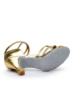 Women's Gold Leatherette Heels Sandals Latin Salsa With Ankle Strap Dance Shoes D602013