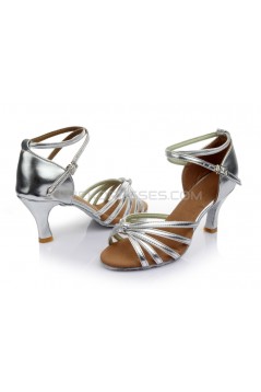 Women's Silver Leatherette Heels Sandals Latin Salsa With Ankle Strap Dance Shoes Wedding Party Shoes D602016