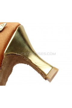 Women's Brown Gold Satin Heels Sandals Latin Salsa With Ankle Strap Dance Shoes D602019