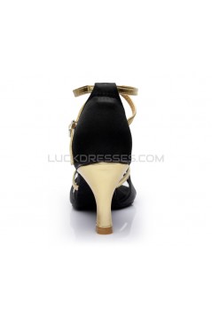 Women's Black Gold Satin Heels Sandals Latin Salsa With Ankle Strap Dance Shoes D602020