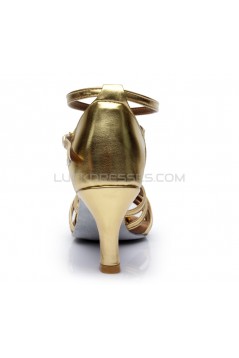 Women's Gold Leatherette Heels Sandals Latin Salsa With Ankle Strap Dance Shoes D602021