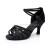 Women's Black Satin Heels Sandals Latin Salsa With Ankle Strap Dance Shoes D602024