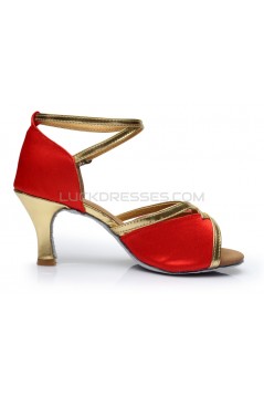 Women's Red Satin Heels Sandals Latin Salsa With Ankle Strap Dance Shoes D602025