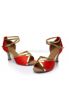 Women's Red Satin Heels Sandals Latin Salsa With Ankle Strap Dance Shoes D602025