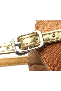 Women's Brown Satin Heels Sandals Latin Salsa With Ankle Strap Dance Shoes D602026