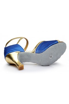 Women's Blue Satin Heels Sandals Latin Salsa With Ankle Strap Dance Shoes D602027
