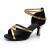 Women's Black Satin Heels Sandals Latin Salsa With Ankle Strap Dance Shoes D602028