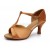 Women's Brown Satin Heels Sandals Latin Salsa Ballroom T-Strap Dance Shoes D602031