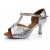 Women's Silver Sparkling Glitter Heels Sandals Latin Salsa Ballroom T-Strap Dance Shoes Wedding Party Shoes D602032