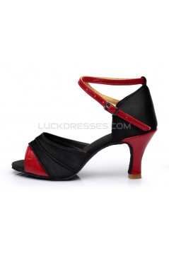 Women's Black Red Satin Heels Sandals Latin Salsa With Ankle Strap Dance Shoes D602034