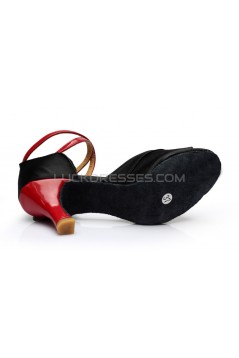 Women's Black Red Satin Heels Sandals Latin Salsa With Ankle Strap Dance Shoes D602034