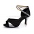 Women's Black Silver Satin Heels Sandals Latin Salsa With Ankle Strap Dance Shoes D602035