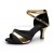 Women's Black Gold Satin Heels Sandals Latin Salsa With Ankle Strap Dance Shoes D602036