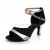 Women's Black Silver Satin Heels Sandals Latin Salsa With Ankle Strap Dance Shoes D602038