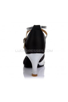 Women's Black Silver Satin Heels Sandals Latin Salsa With Ankle Strap Dance Shoes D602038