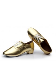 Men's Kids' Gold Leatherette Modern Ballroom Latin Dance Shoes Dance Sneakers Flat Heel D603002