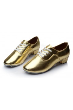 Men's Kids' Gold Leatherette Modern Ballroom Latin Dance Shoes Dance Sneakers Flat Heel D603002