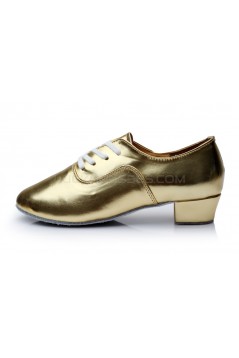 Men's Kids' Gold Leatherette Modern Ballroom Latin Dance Shoes Dance Sneakers Flat Heel D603002