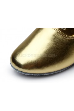 Men's Kids' Gold Leatherette Modern Ballroom Latin Dance Shoes Dance Sneakers Flat Heel D603002