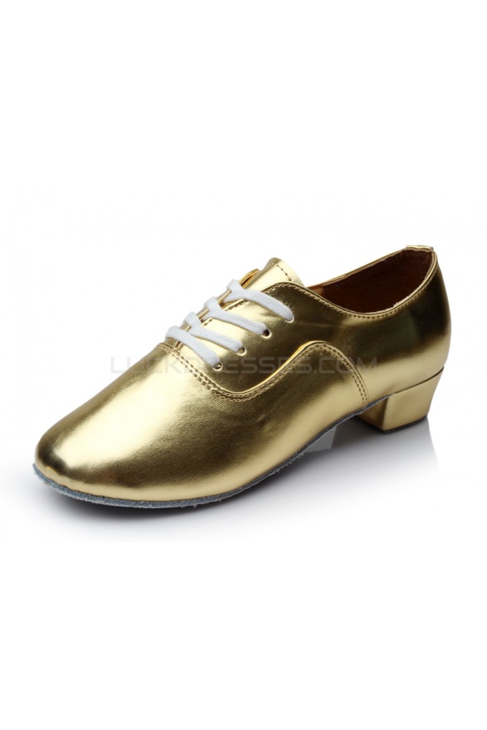 Men's Kids' Gold Leatherette Modern Ballroom Latin Dance Shoes Dance Sneakers Flat Heel D603002