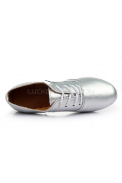 Men's Kids' Silver Leatherette Modern Ballroom Latin Dance Shoes Dance Sneakers Flat Heel D603004